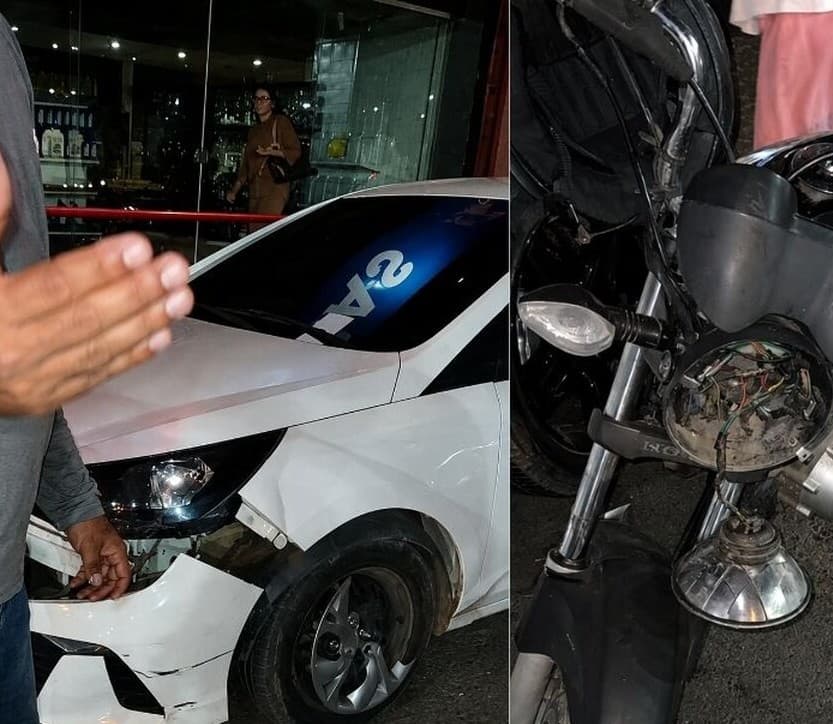 Colisão frontal entre carro e moto deixa duas pessoas feridas no bairro Aeroporto, em Cachoeiro