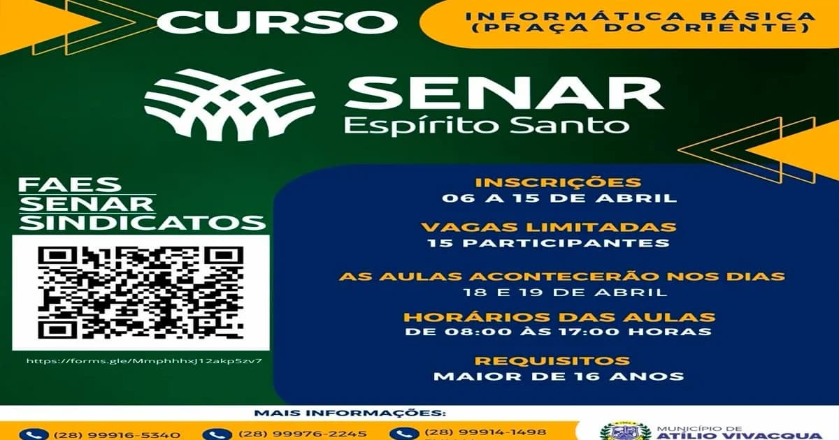Atílio Vivácqua Abre Inscrições para Curso de Informática Gratuito