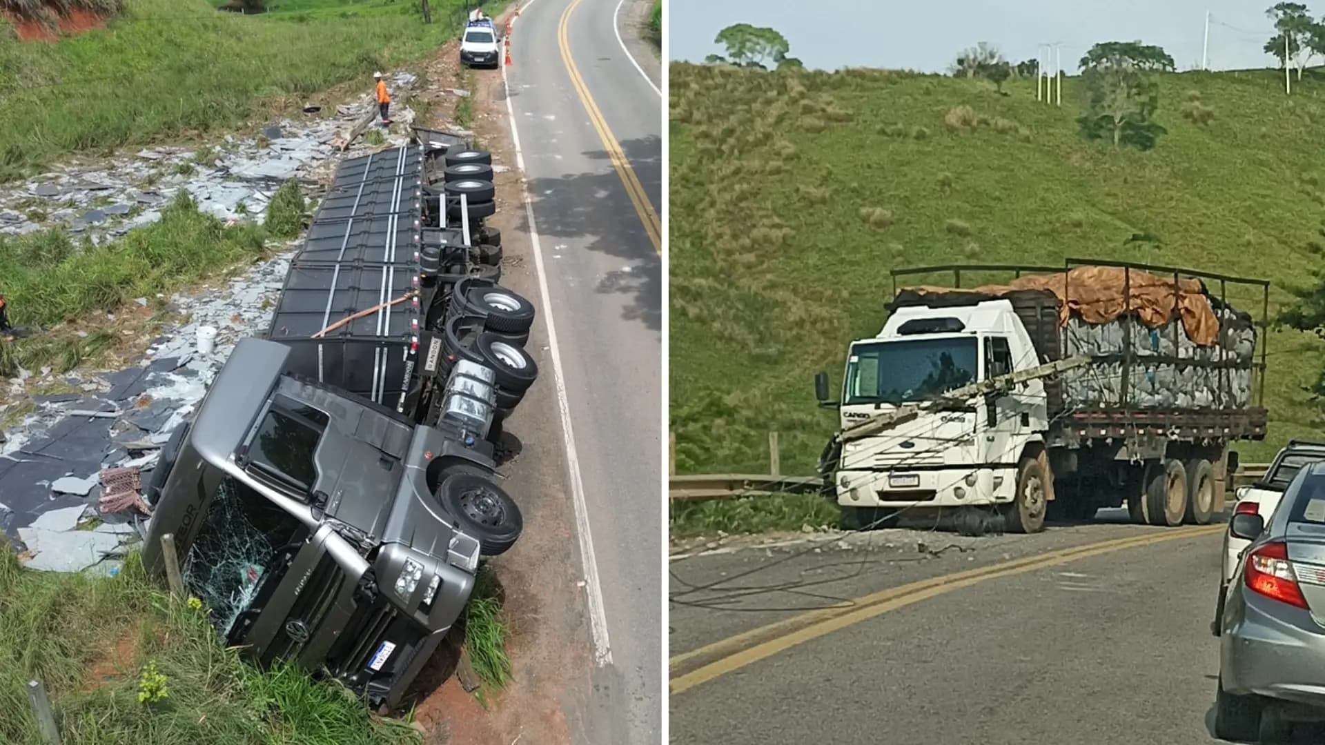 Caminhão Carregado Tomba e Afeta Tráfego na ES 166