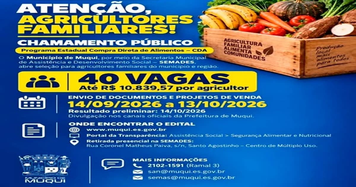 Muqui Abre Chamamento para Agricultores Familiares